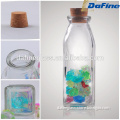 350ml Clear custom made french square shape cold tea glass drinking bottle with cork wholesales
